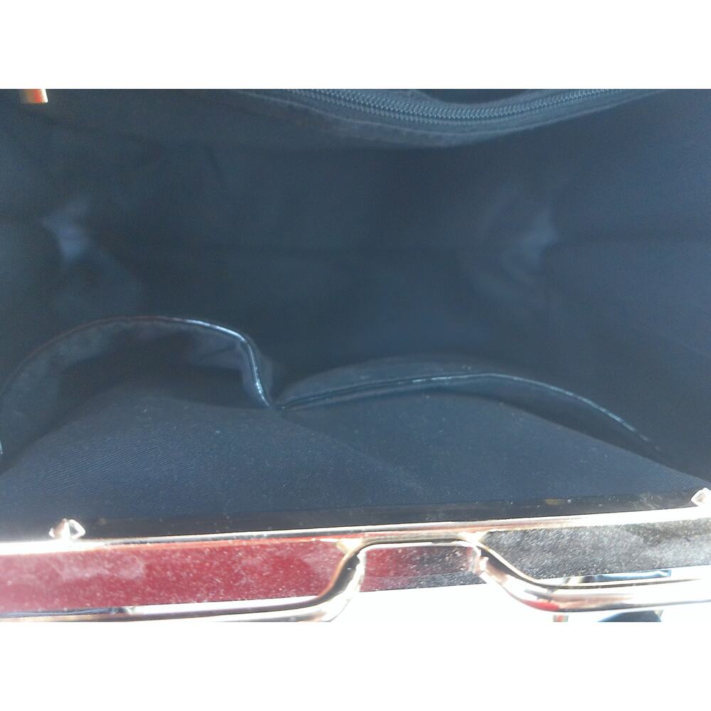 Vintage Y2K Black Patent Faux Leather Frame Satchel Handbag - Picture 5 of 11